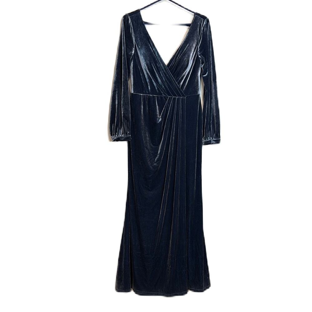 Revelry Vera Velvet Blue Petite Maxi Length Formal Special Occasion Dress 10